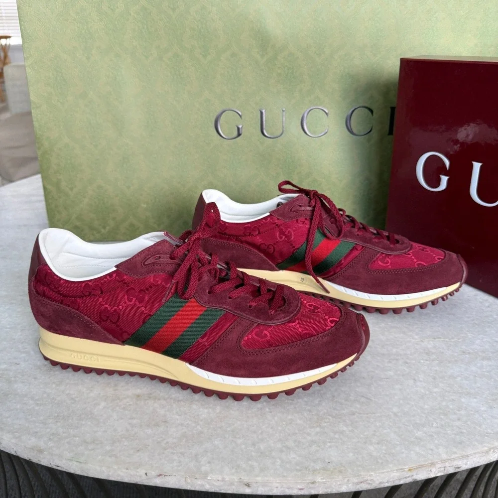 GUCCI 832461‎ Men's Canvas Red GG Re-Motion sneaker, Size UK 9